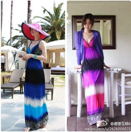 Spa skirt gradient color beach dress bohemia full dress one-piece dress