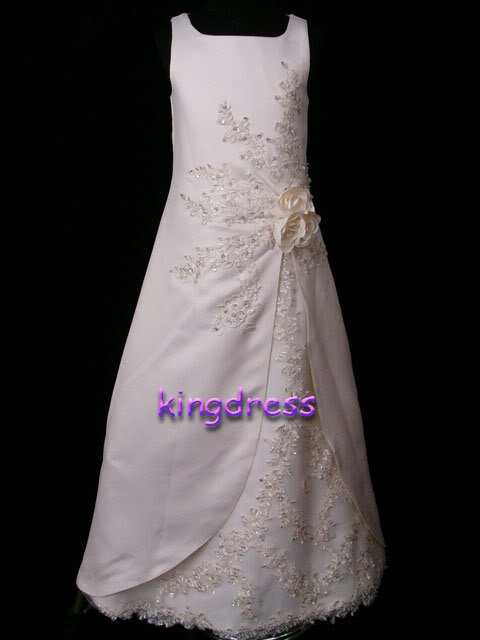 Spaghetti Floral Ankle Length Satin Tulle Princess Flower Girl Dress Hot Sale 2012 Girls Gown  FL-154
