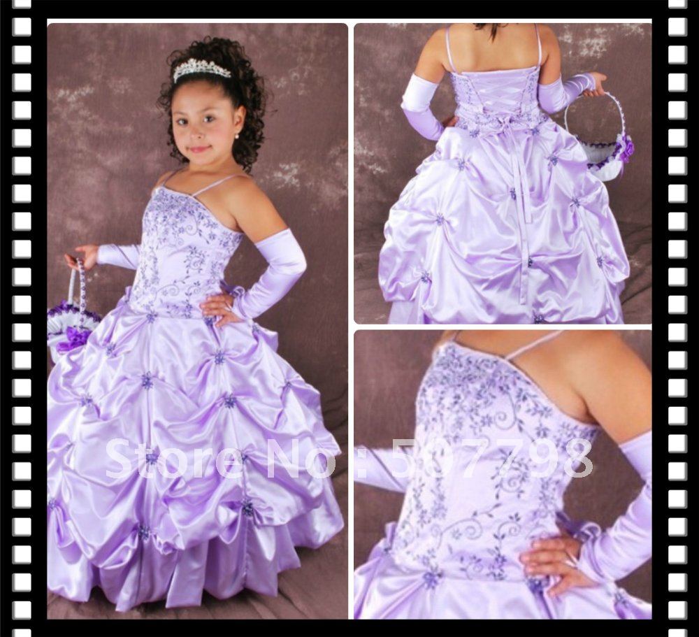 Spaghetti Strap  Embroidery Ruched Satin Mini Flower Girl Dress,Custom Made Formal Brithday Cupcake Pageant Dresses