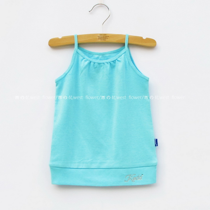 Spaghetti strap girls clothing top clothes sleeveless summer T-shirt 100% cotton blue baby girl