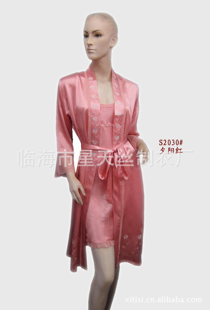 Special 100% silk embroidery double sets of S2030# silk nightgown nightie