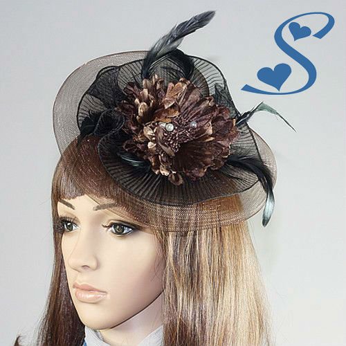 Special hats,Feather Hairband,Bridal Party Headwear,Royal Caps,Netting Veils,Wedding Accessories Brown RH-1104