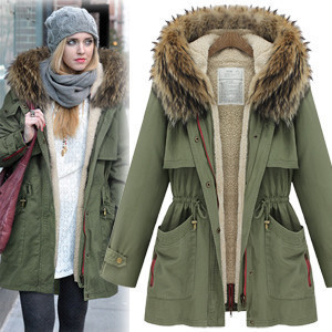 Special offer!!Raccoon fur wadded jacket women cotton-padded jacket  medium-long cotton warm overcoat outerwear Army Green