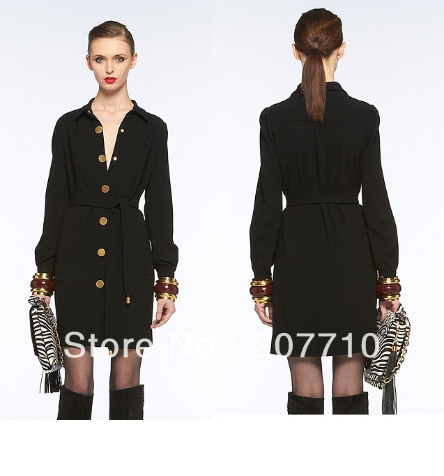SPECIAL OFFER!   Top Fashion black Lady Gold Button Coat  For Spring and Autum!