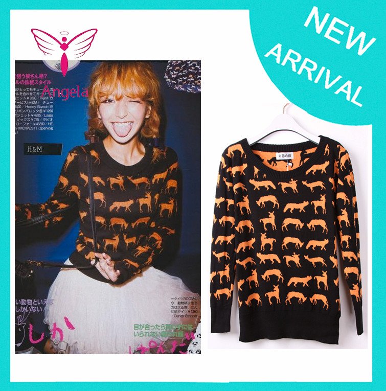 Special Pirce ! 2012 Spring Autumn Vintage Women New Sweater Animal Printted Knitted Sweaters WS-027