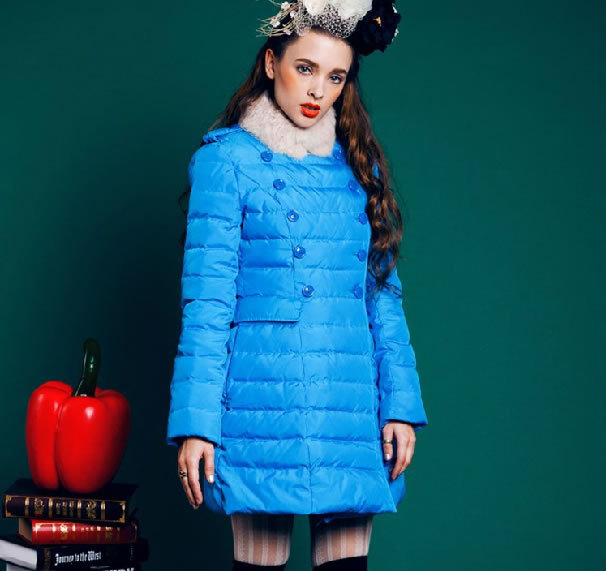 Specials! ONSALE 2012 winter five plus double breasted rabbit fur womens long design turquoise down coat
