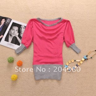 Spell color reactor low collar thread closing sleeve hit color wool bat sweater / women sweater / pullover sweater for women