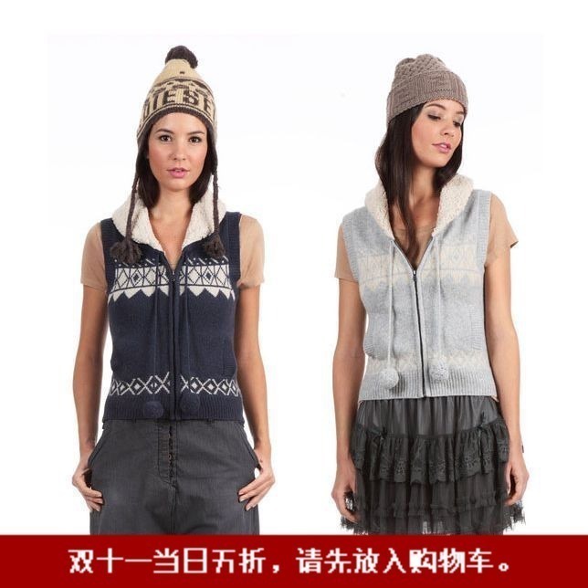 Sphere berber fleece turn-down collar cardigan wool jacquard sweater yarn vest