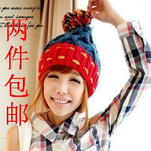 Sphere knitted hat autumn and winter fashion women's winter hat color block decoration knitted hat