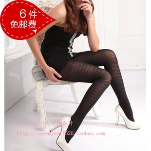 Spiral stripe thick plus crotch pantyhose ankle length trousers high elastic stockings