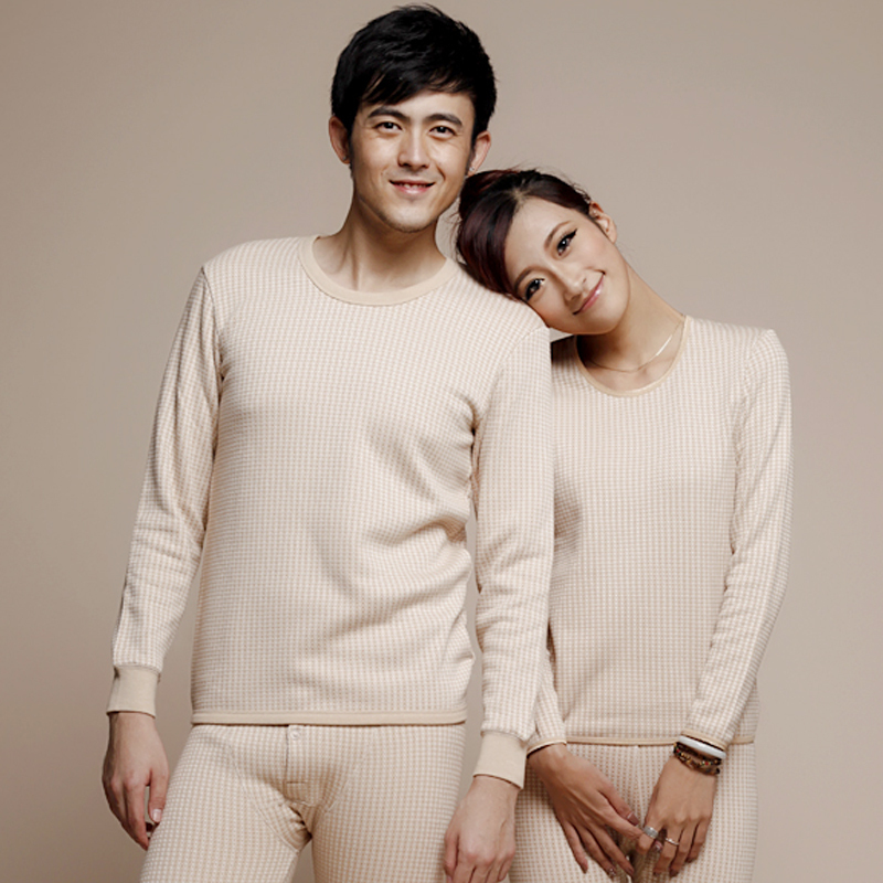 Splendid colored cotton thermal underwear set male thickening plus velvet thermal clothing o-neck cotton sweater