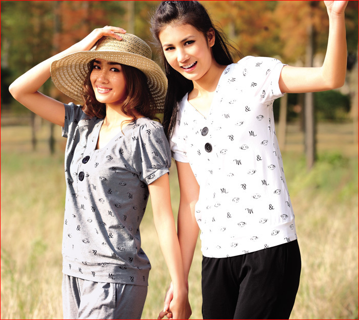 Sports casual women's summer short-sleeve lounge twinset sleepwear 82010