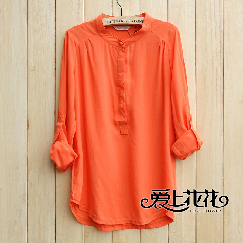 Spring 2012 fashion vintage sweet all-match slim stand collar long-sleeve shirt Women shirt