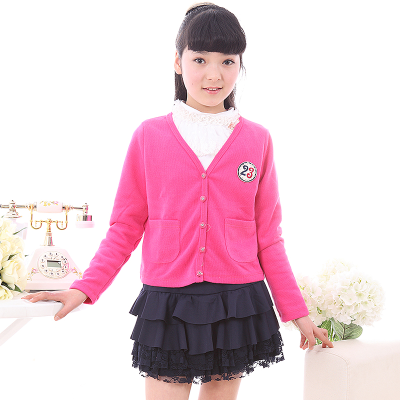 Spring 2013 children's clothing female child cardigan long-sleeve sweater 4-8-12 - 16 free shipping