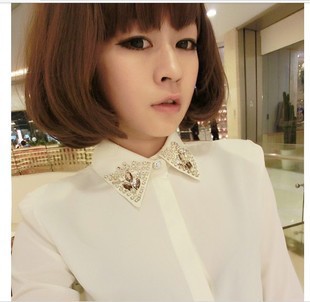 Spring 2013 diamond white chiffon shirt female casual long-sleeve top shirt