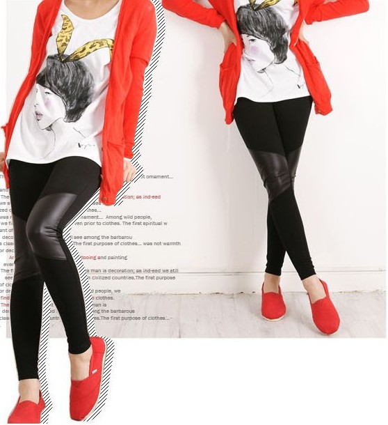 spring 2013 NEW sexy women leggings polyester, Symmetric splicing imitation leather pants for women