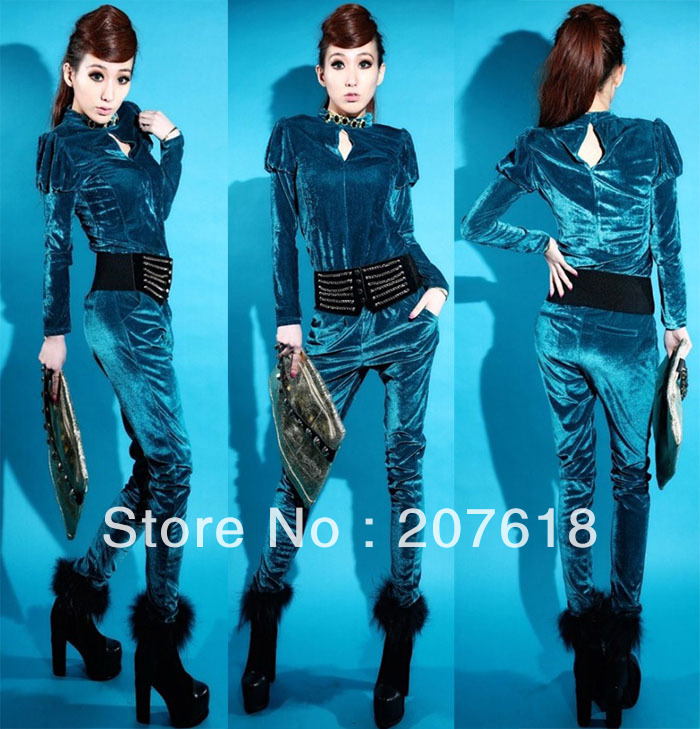 Spring 2013 New Sexy Women Shrug Mercerized Velvet Suit Harem Belt Jumpsuit Two-Piece Set Vintage Tracksuit