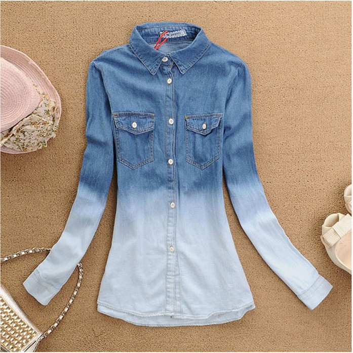 Spring 2013 new women's clothing han edition cultivate one's morality cowboy long-sleeved shirt gradient blouse