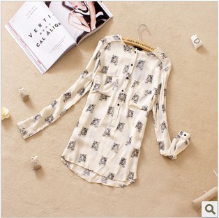 Spring 2013 New Women Shirt retro tide are tiger-head Korean long-sleeved relaxed casual cotton shirts CJ338