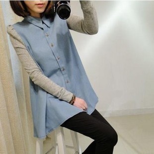 Spring 2013 Novelty Brand Maternity clothing spring fashion denim maternity shirt patchwork loose maternity top