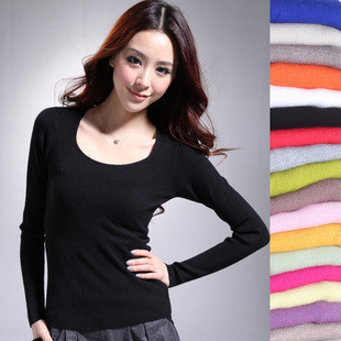 Spring 2013 plus size clothing low collar long-sleeve sweater solid color sweater basic shirt outerwear
