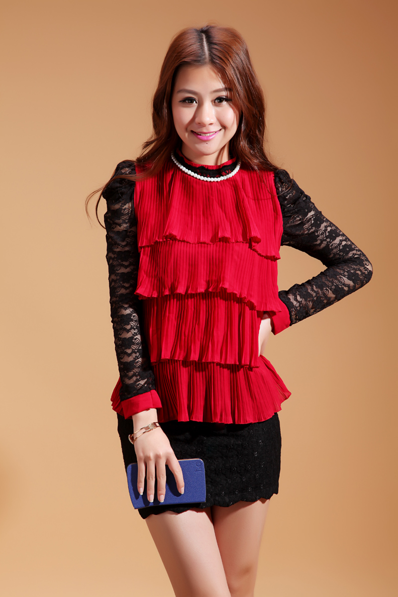 Spring 2013 stand collar ol elegant sweet cake chiffon shirt 6016