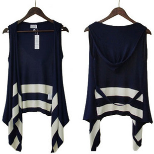 Spring 2013 stripe cape women's hooded medium-long sweater cardigan outerwear vest