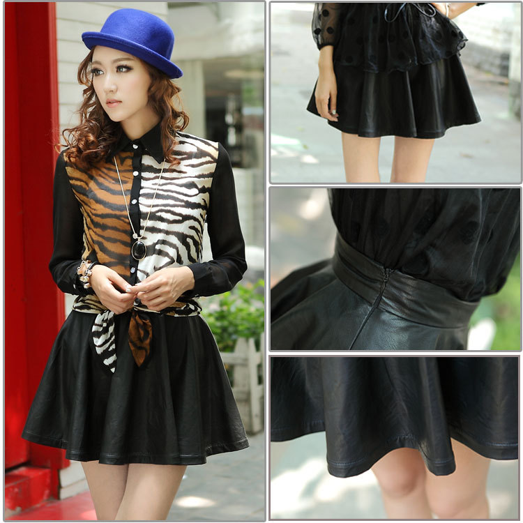 Spring 2013 summer universal fashion three-dimensional PU water wash skin high waist short skirt leather skirt