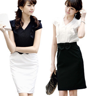 Spring 2013 white collar ol work wear plus size black and white slim waist one-piece dress