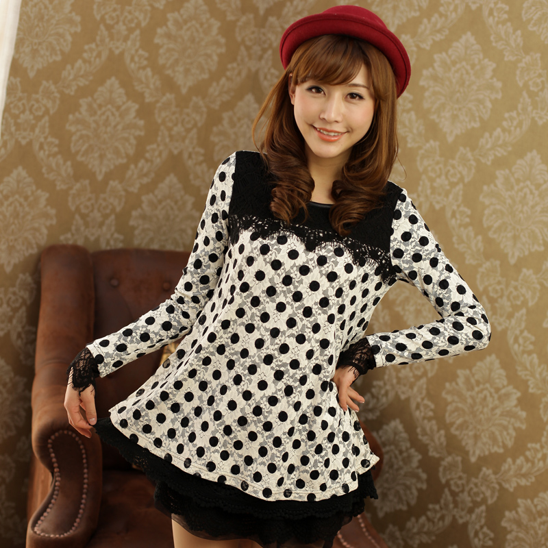 Spring 2013 women's lather-bag crotch polka dot lace shirt ad2-2