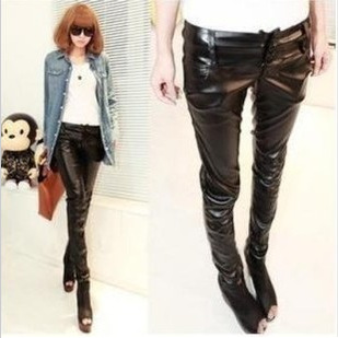 Spring 2013 women's leather boot cut jeans legging fashion trousers leather pants casual pants