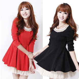 Spring 2013 women's long design sweater dress preppy style sweet layered dress autumn and winter woolen one-piece dress