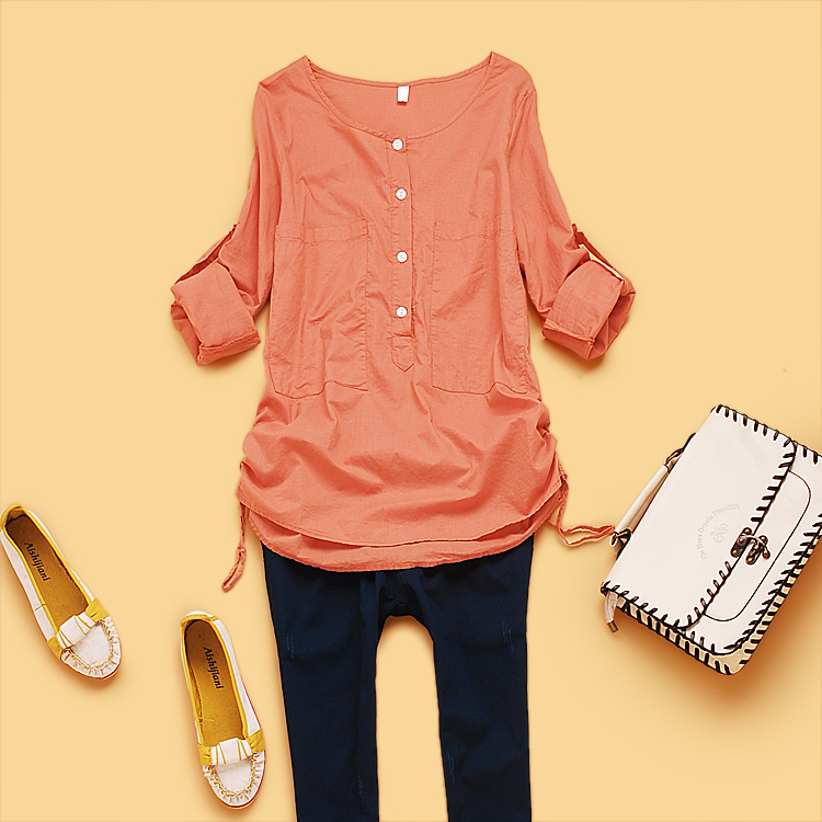 Spring 2013 women's o-neck fashion candy color loose long-sleeve shirt casual shirt cd1-4