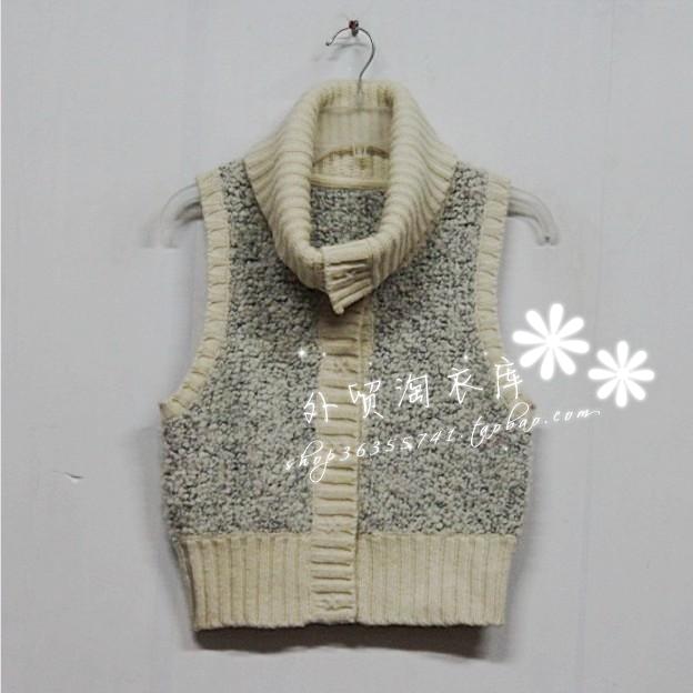 Spring all-match large lapel sweater color block decoration turtleneck snaps sweater vest