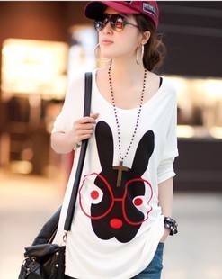 Spring and autumn 100% cotton fashion maternity long-sleeve T-shirt loose maternity top long design glasses rabbit