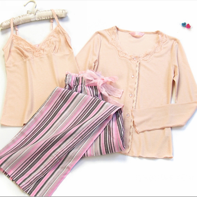 Spring and autumn 100% cotton female long-sleeve sleepwear lounge piece set 3