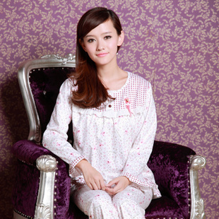 Spring and autumn 100% cotton long sleeve length pants sleepwear summer women's thin 100% cotton lounge plus size mother