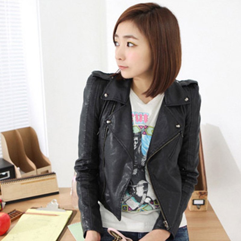 Spring and autumn 2012 women's casual all-match turn-down collar coat PU clothing