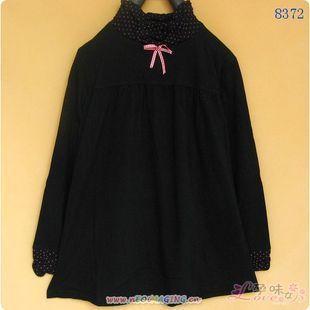 Spring and autumn all-match neckline beautiful dot knitted cotton maternity top basic shirt three-color black
