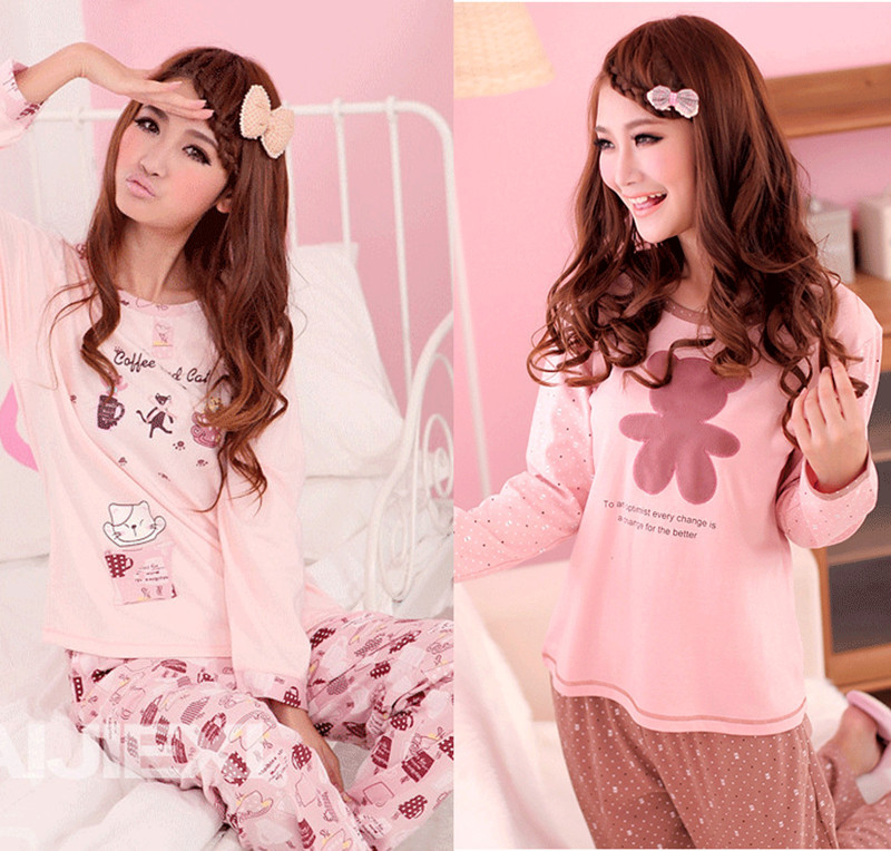 Spring and autumn at home service cartoon long-sleeve sleep set lounge women's autumn cotton sleepwear