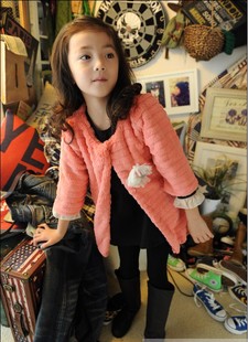 Spring and autumn baby girl child luxury plush overcoat paragraph outerwear ladies