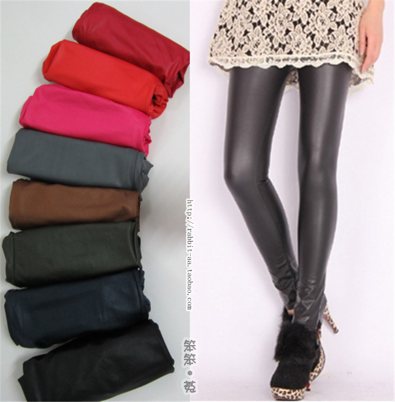 Spring and autumn boot cut jeans candy color matt faux leather legging thickening velvet ankle length trousers female long slim