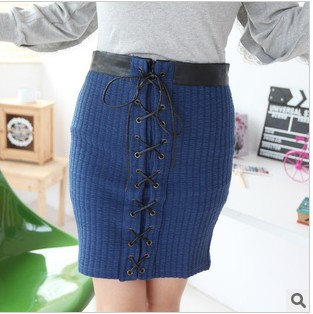 Spring and autumn british style leather mosaic personalized lacing slim hip bust skirt high waist skirt