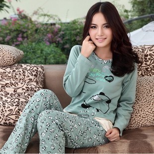 Spring and autumn cartoon panda paragraph sleepwear female long-sleeve 100% cotton lounge set