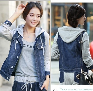 Spring and autumn casual all-match with a hood top fashion street preppy style long-sleeve denim coat women Free shipping