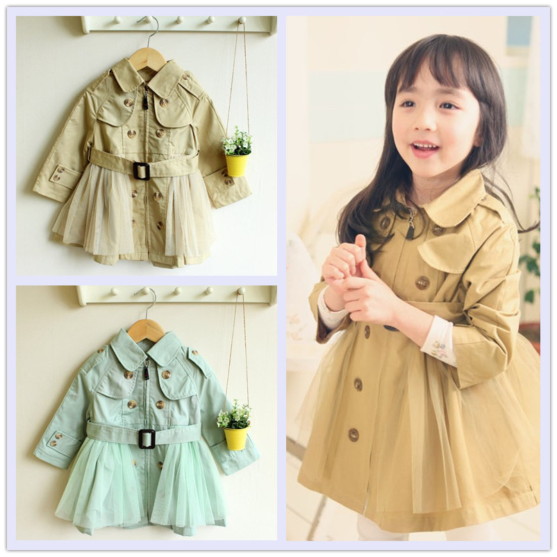Spring and autumn children's clothing amber female child double breasted gauze tulle dress overcoat princess trench