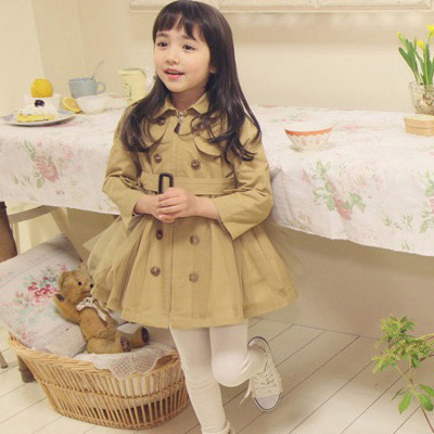 Spring and autumn children's clothing child trench top cotton 100% gentlewomen princess gauze slim waist outerwear belt