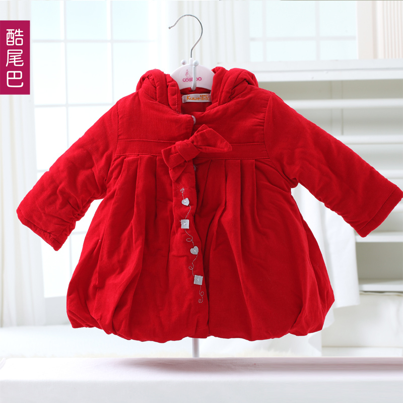 Spring and autumn children's clothing female child thickening thermal trench outerwear wadded jacket infant