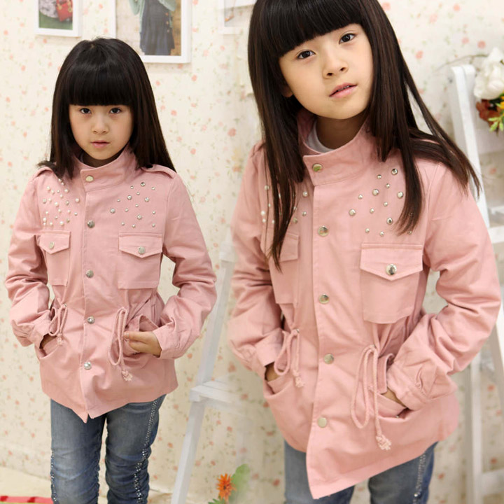 Spring and autumn children's clothing female child trench outerwear rivet slim waist slim medium-long child overcoat