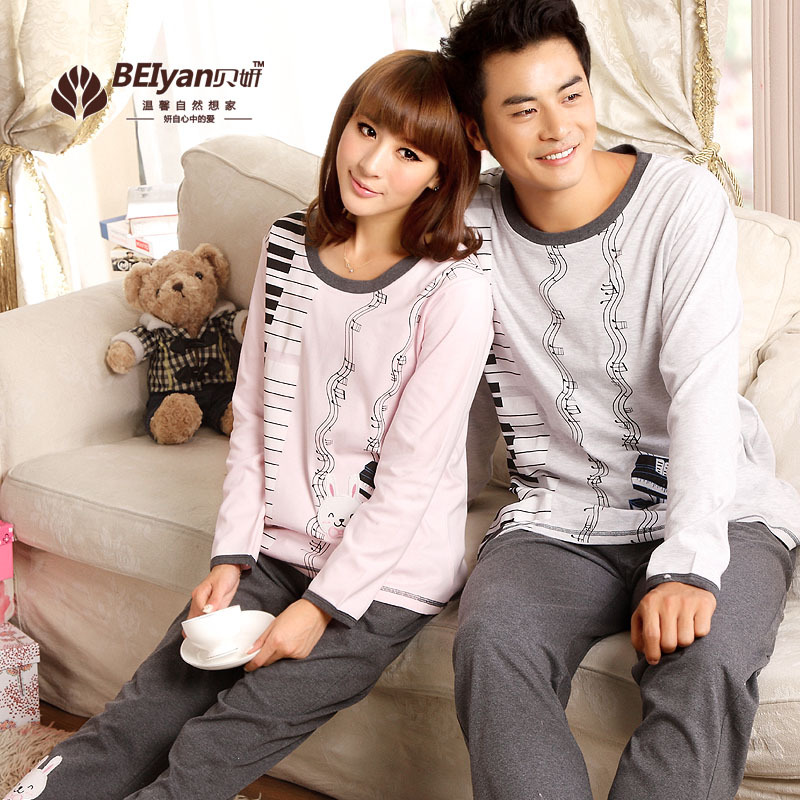 Spring and autumn cotton lovers sleepwear long-sleeve twinset knitted cotton lounge lovely sleepwear